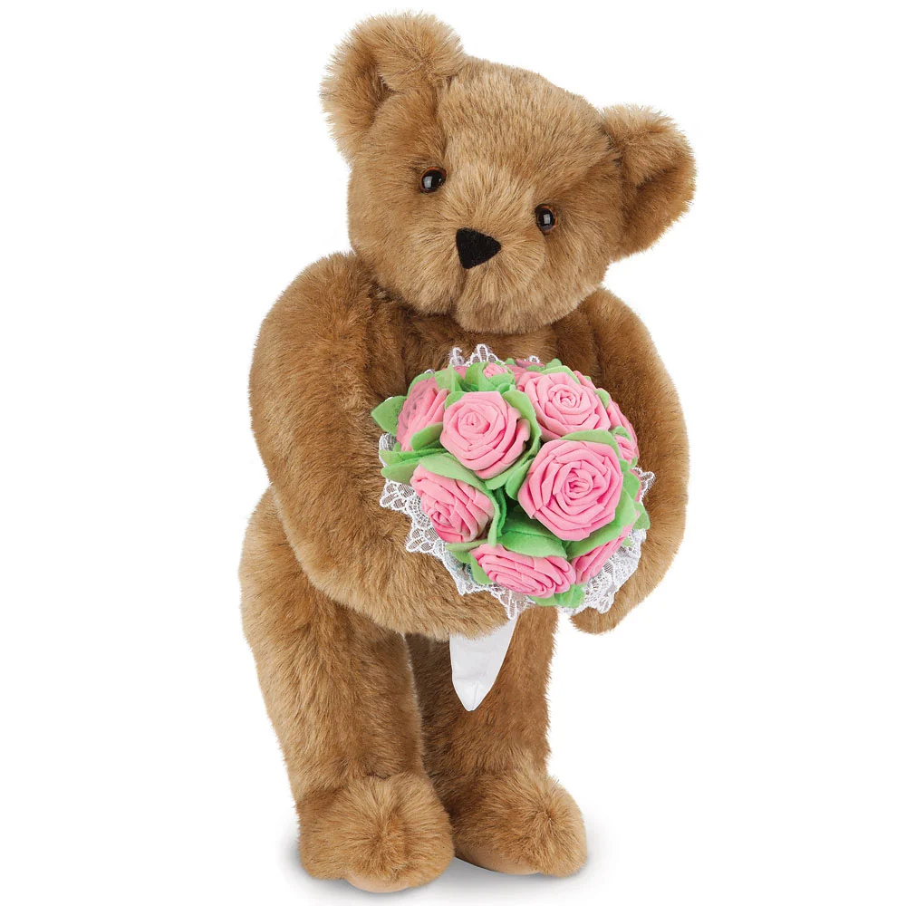 15 In. Pink Rose Bouquet Teddy Bear - Image 3